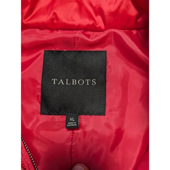 TALBOTS puffer Vest, size XL, Red/Coral & white stripe, classic styling - Picture 3 of 7